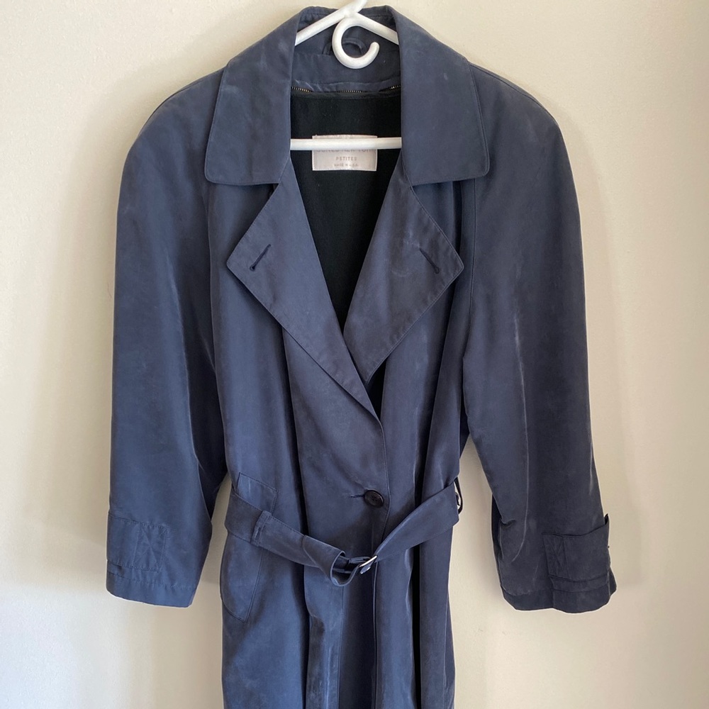 blue suede double breast trench coat